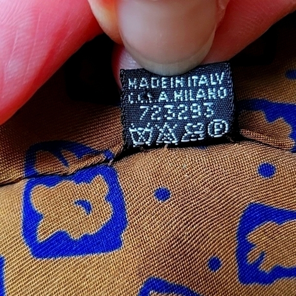 Valentino Garavani Silk Italian Bronze Blue Dots Geometrical Necktie Vintage - Picture 6 of 16